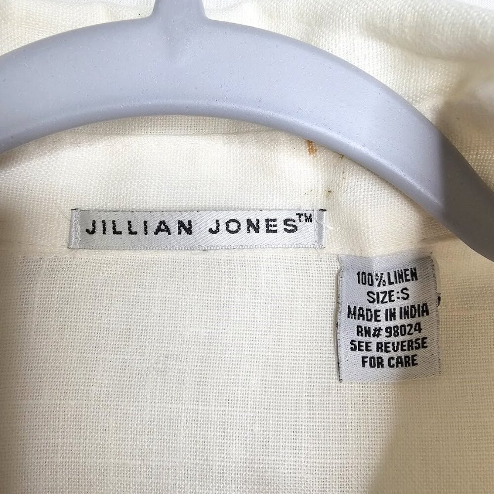 Vintage JILLIAN JONES 100% Linen Button Up Shirt Blouse Top OFF WHITE size S - Picture 2 of 8